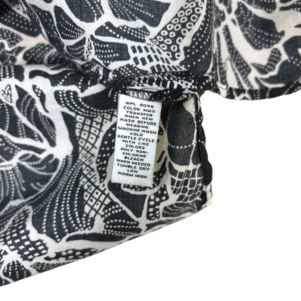 Black and White‎ Abstract Floral Button Down Tunic Shirt 3/4 Sleeve Top #799 - Picture 9 of 11